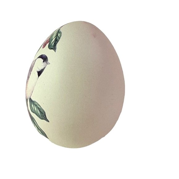 Kathy Seek Ceramic Porcelain Finch Bird Egg w/Decorative Holly Hand Painted 3.5" - Picture 2 of 6